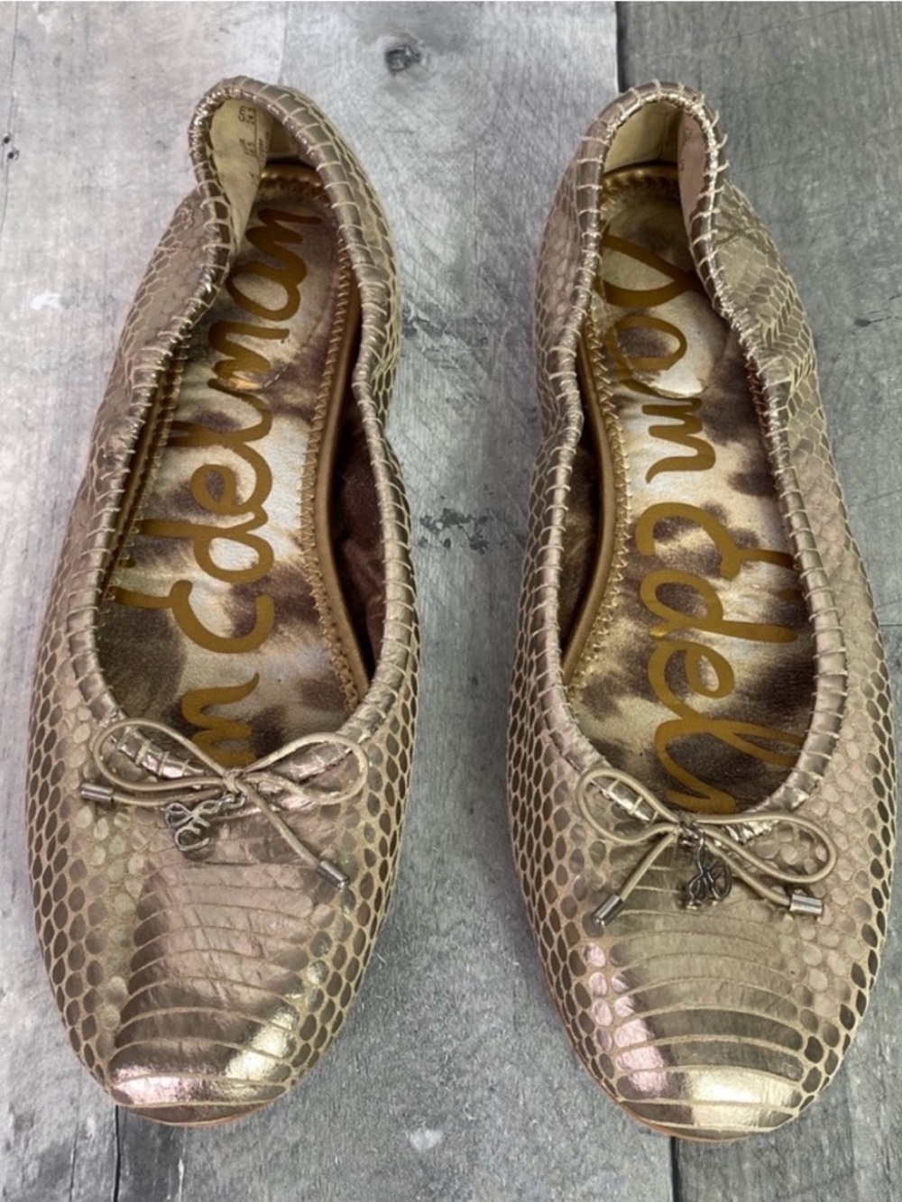 Sam Edelman Metallic Taupe Snake-Embossed Ballet Flats